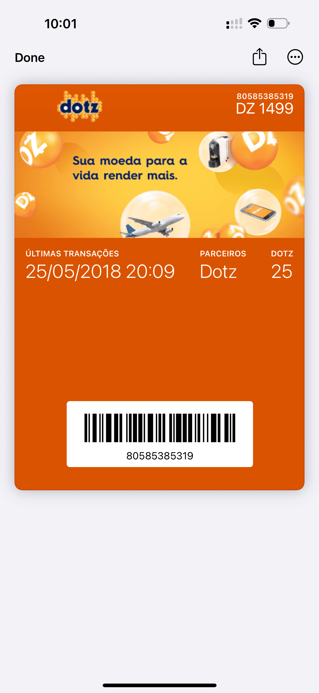 Dotz loyalty pass in Apple Wallet
