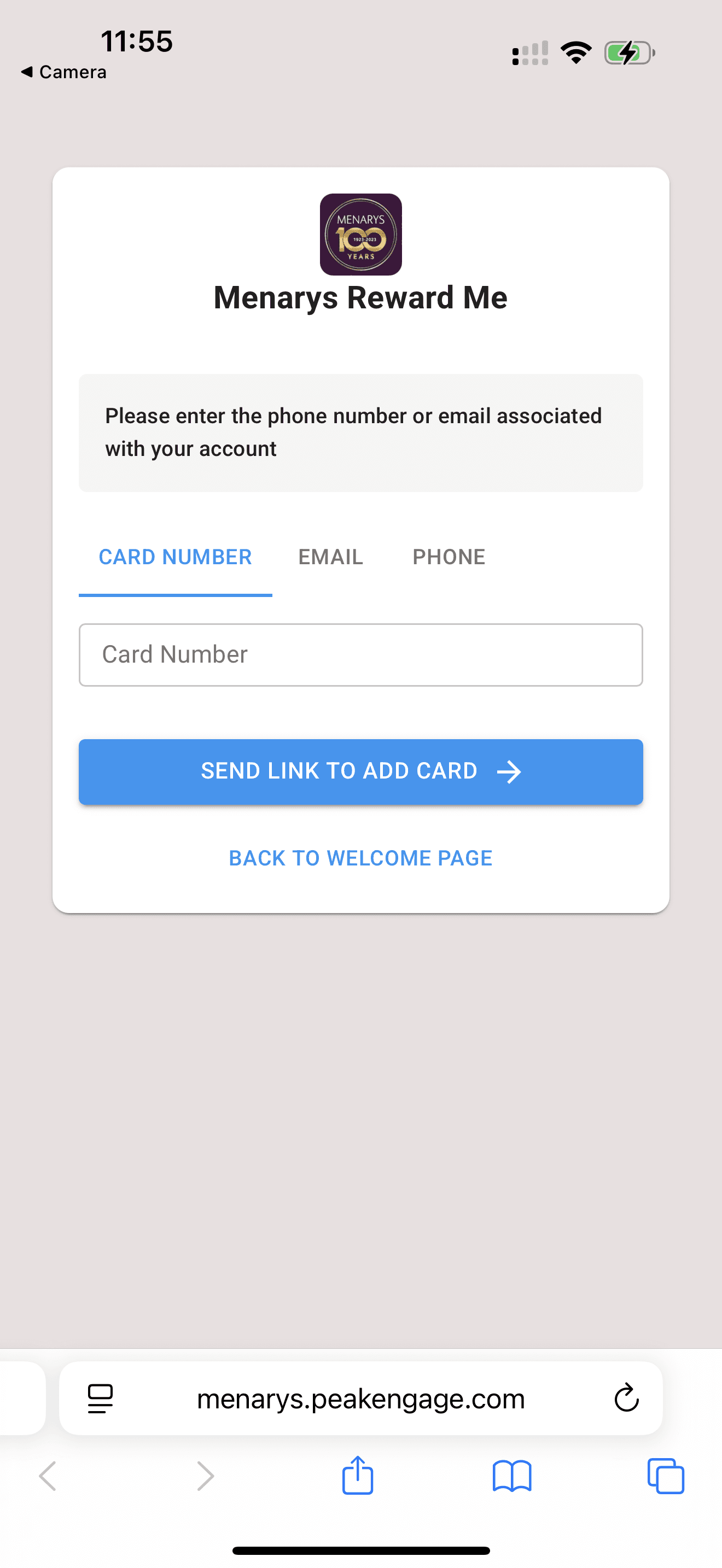 Existing member get card page