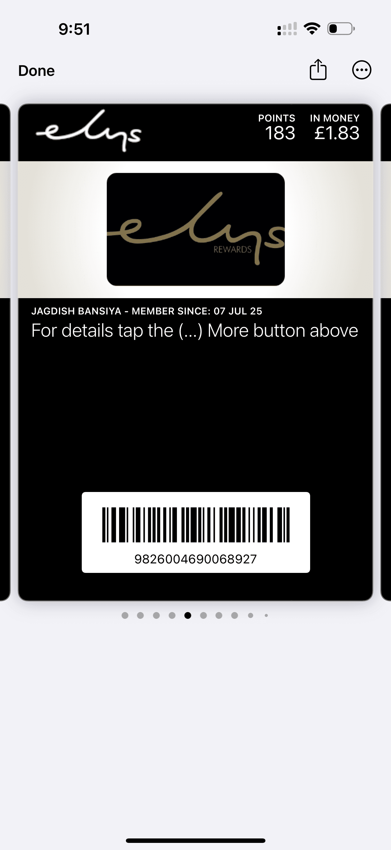 Morleys Reward loyalty pass in Apple Wallet