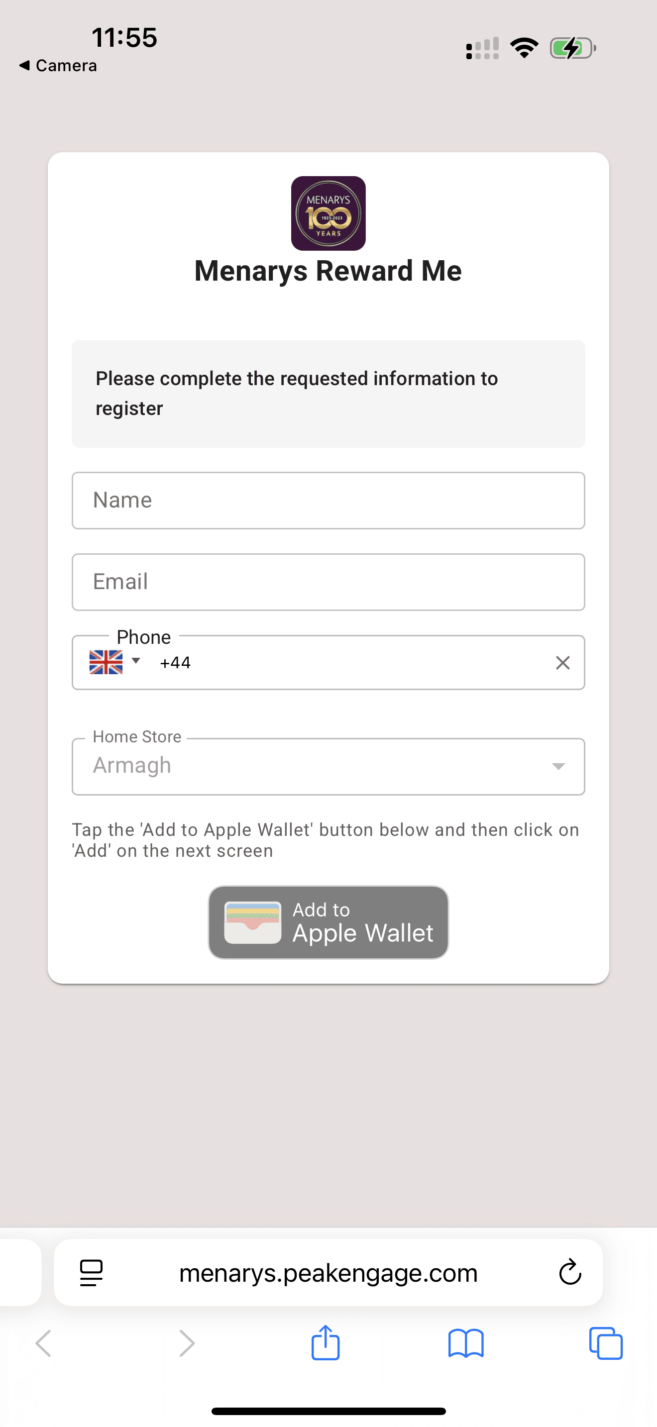 Customer self-registration page