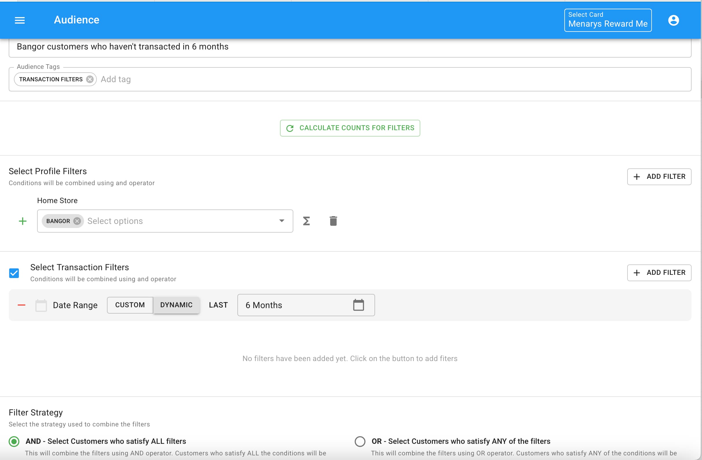 Audience builder - filter selection