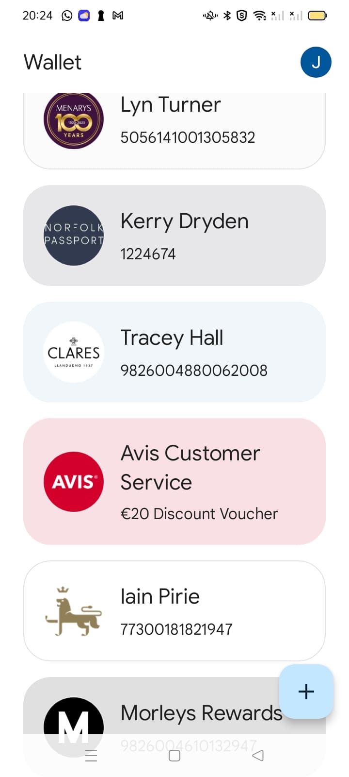 Google Wallet Home Screen with digital passes