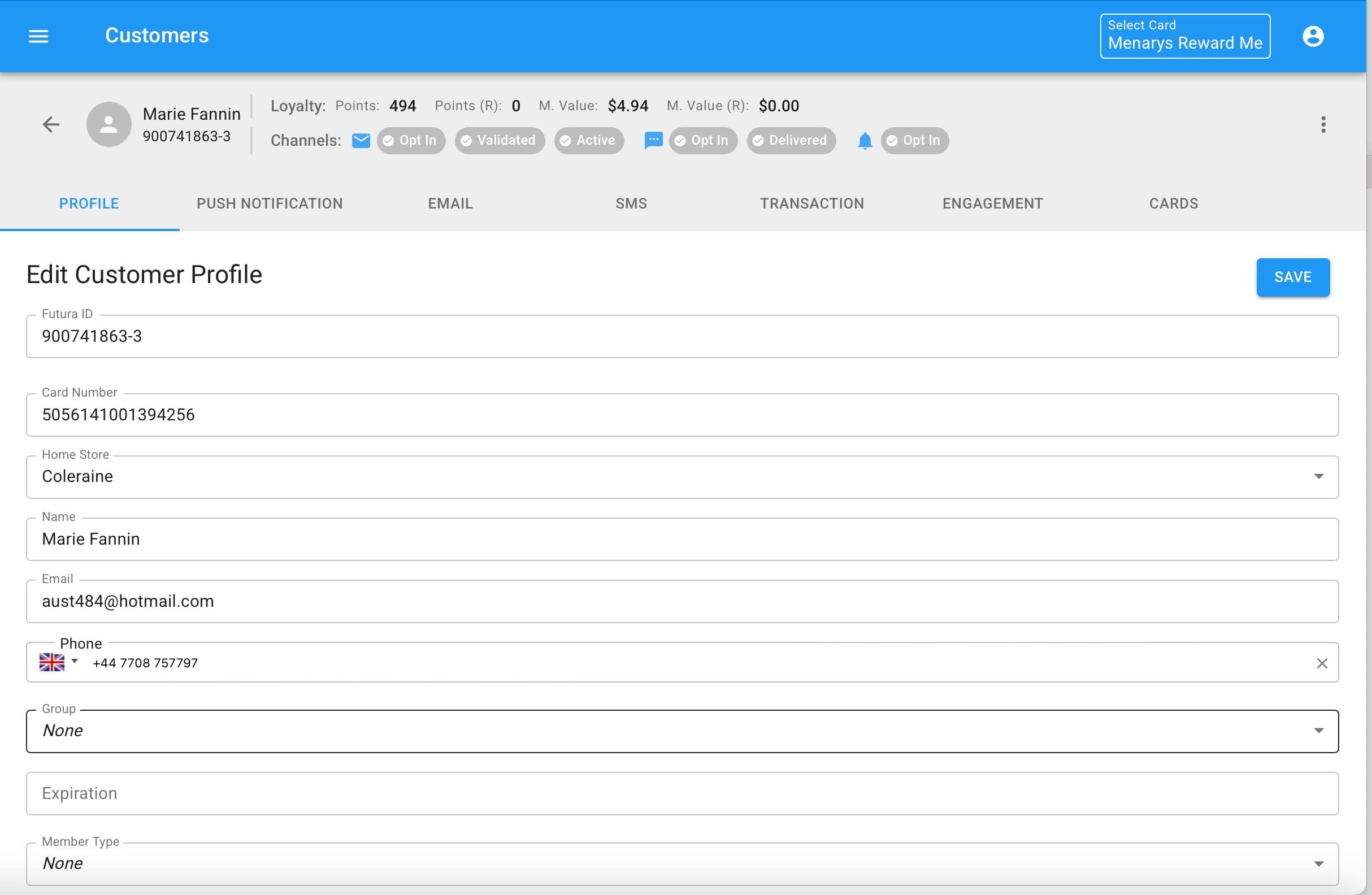 Customer profile tab